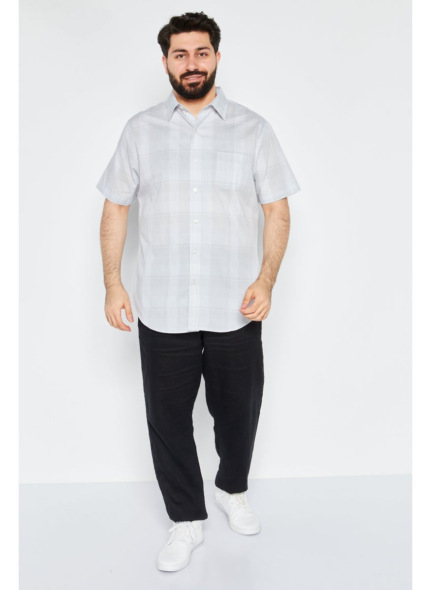 Van Heusen - Men Regular Fit Checkered Short Sleeve Dress Shirts, Grey - Image 1