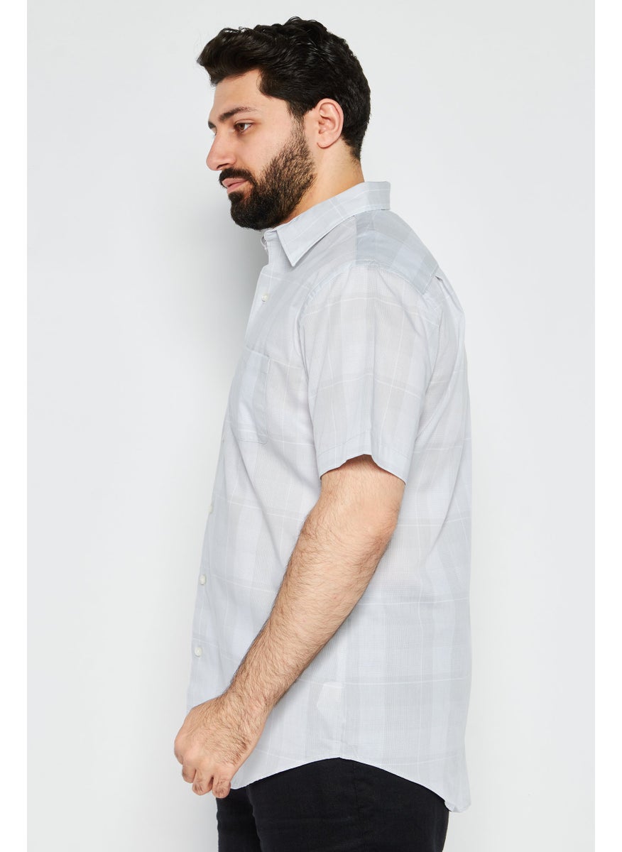 Van Heusen - Men Regular Fit Checkered Short Sleeve Dress Shirts, Grey - Image 1