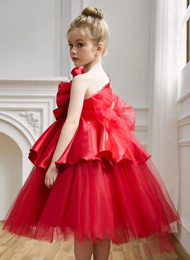 تايك تو فستان حفلات مش بكتف واحد وتفاصيل زهور وكشكش