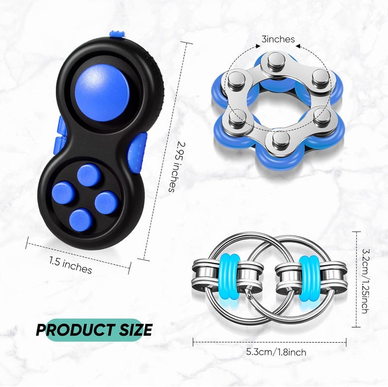 Gejoy 3 Pcs Fidget Toys Adults Set Handheld Fidgets Controller Pad Game Six Roller Chain Key Flippy Chain Autism Sensory for ADHD Add OCD Autism Anxiety Stress Relief Teen Kids(Black and Blue) - Image 2