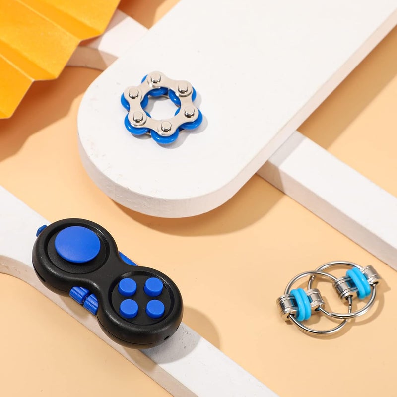 Gejoy 3 Pcs Fidget Toys Adults Set Handheld Fidgets Controller Pad Game Six Roller Chain Key Flippy Chain Autism Sensory for ADHD Add OCD Autism Anxiety Stress Relief Teen Kids(Black and Blue) - Image 5