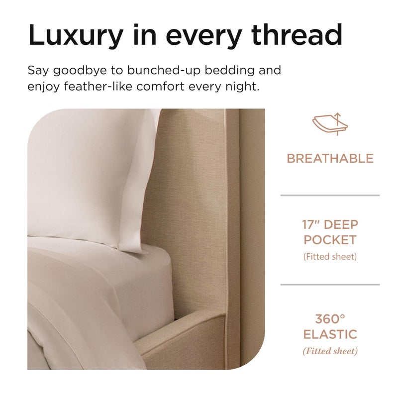 Threadmill Supima Cotton Sheets Queen | 656 Thread Count Queen Sheets for Queen Mattress | 4 Piece Luxury Bed Sheet | Sateen Weave Hotel Quality Sheet with Elasticized Deep Pocket| White Sheet - Image 5