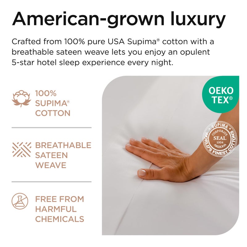 Threadmill Supima Cotton Sheets Queen | 656 Thread Count Queen Sheets for Queen Mattress | 4 Piece Luxury Bed Sheet | Sateen Weave Hotel Quality Sheet with Elasticized Deep Pocket| White Sheet - Image 3