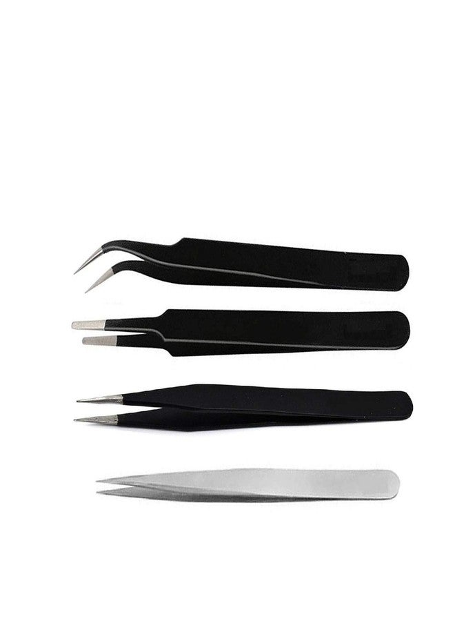 Axtella Set of 3 ESD Safe Non Magnetic Tweezers- Straight, Flat & Curved and 1 Non-Magnetic Stainless Steel Tweezers- Straight - Image 1