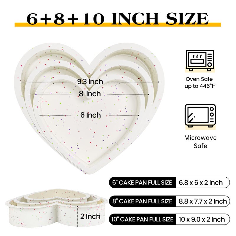 AOTASO 3 Pcs Silicone Heart Shaped Cake Pans 10 Inch 8 Inch 6 Inch Mini Small Large Heart Cake Pan Set Nonstick Silicone Heart Molds for Baking (Cream) - Image 4