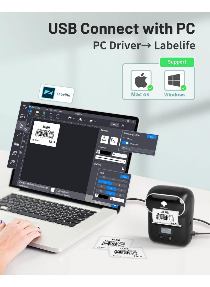 فوميمو طابعة ملصقات M110 - طابعة ملصقات باركود حرارية محمولة بتقنية البلوتوث للشركات الصغيرة، عناوين، شعارات، ملابس، بريد، ملصقات للهواتف وأجهزة الكمبيوتر - Image 2