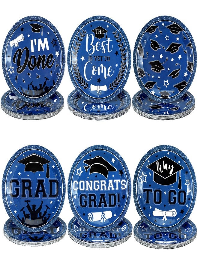 Fourluoo 96 Pcs 2026 Blue White Graduation Hat Paper Plates 7 Inch Disposable Congrats Grad Hat Plates Round Cake Dessert Dinner Dessert Dish for Summer School Graduation Party Birthday Decorations - Image 1