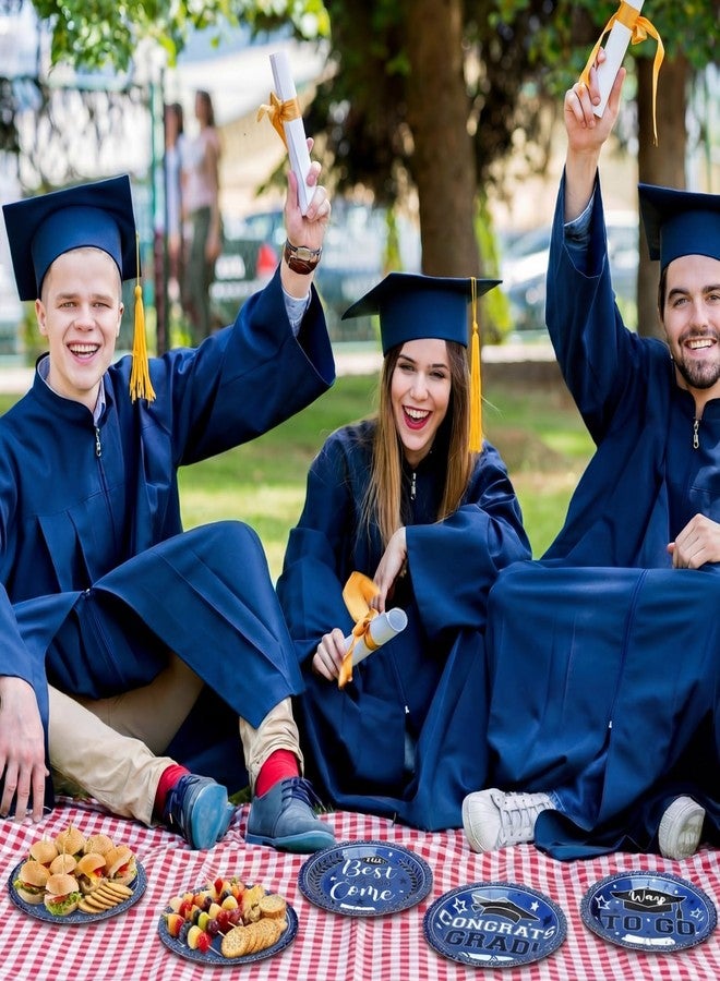 Fourluoo 96 Pcs 2026 Blue White Graduation Hat Paper Plates 7 Inch Disposable Congrats Grad Hat Plates Round Cake Dessert Dinner Dessert Dish for Summer School Graduation Party Birthday Decorations - Image 4