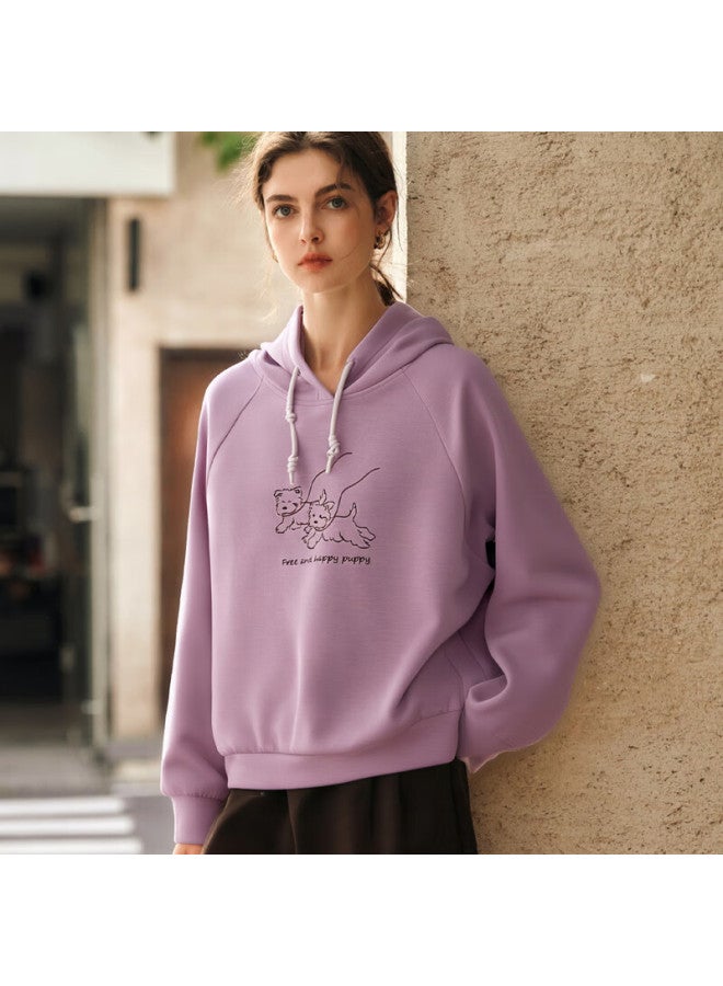 Olrain Eurier Hooded Fun Cartoon Dog Embroidered Pullover Loose Sweatshirt Women's Autumn Top Purple S - Image 1