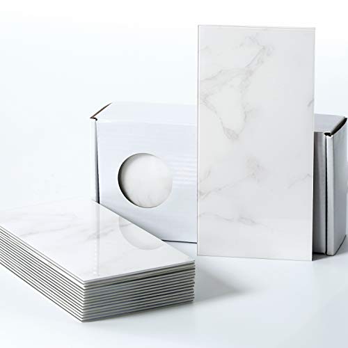 BeNice Peel and Stick Backsplash Large Bathroom Subway Tiles,Kitchen Shower Wall Stickers Waterproof(23Tiles) Cararra White - Image 1