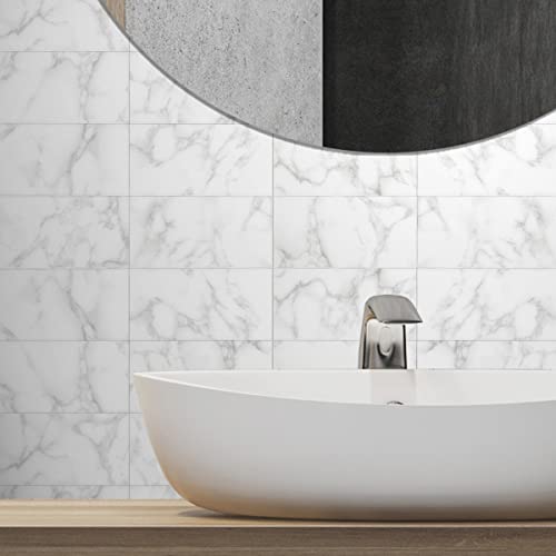 BeNice Peel and Stick Backsplash Large Bathroom Subway Tiles,Kitchen Shower Wall Stickers Waterproof(23Tiles) Cararra White - Image 5