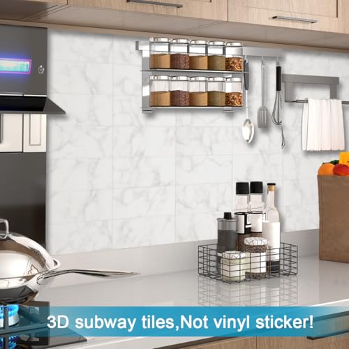 BeNice Peel and Stick Backsplash Large Bathroom Subway Tiles,Kitchen Shower Wall Stickers Waterproof(23Tiles) Cararra White - Image 4