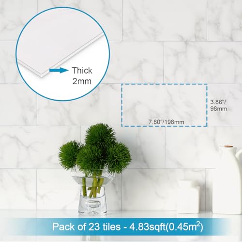 BeNice Peel and Stick Backsplash Large Bathroom Subway Tiles,Kitchen Shower Wall Stickers Waterproof(23Tiles) Cararra White - Image 3
