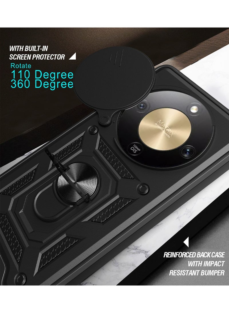 Honor X9D 5G Case Cover,Slide Camera Cover,Built-in 360° Rotate Ring Kickstand,Shockproof Test,Heavy Duty Shockproof Protective Case for Honor X9D 5G Black - Image 2