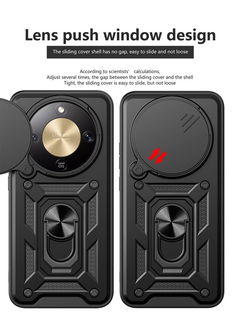 Honor X9D 5G Case Cover,Slide Camera Cover,Built-in 360° Rotate Ring Kickstand,Shockproof Test,Heavy Duty Shockproof Protective Case for Honor X9D 5G Black - Image 5
