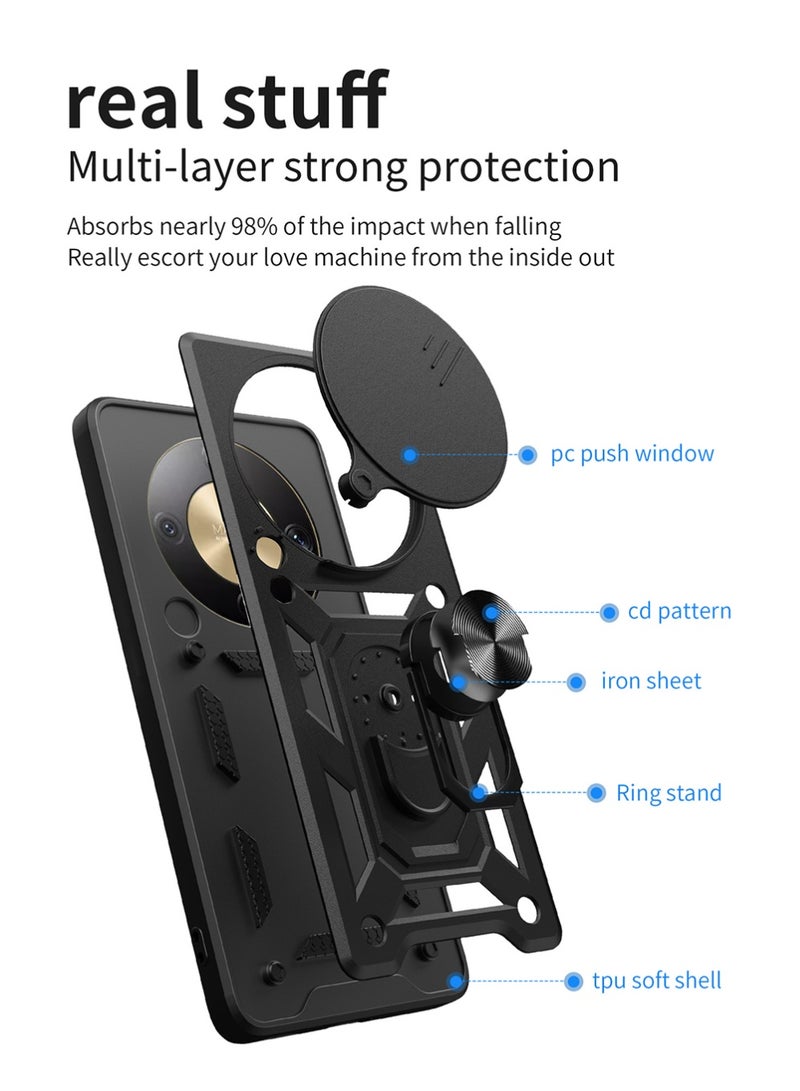 Honor X9D 5G Case Cover,Slide Camera Cover,Built-in 360° Rotate Ring Kickstand,Shockproof Test,Heavy Duty Shockproof Protective Case for Honor X9D 5G Black - Image 4