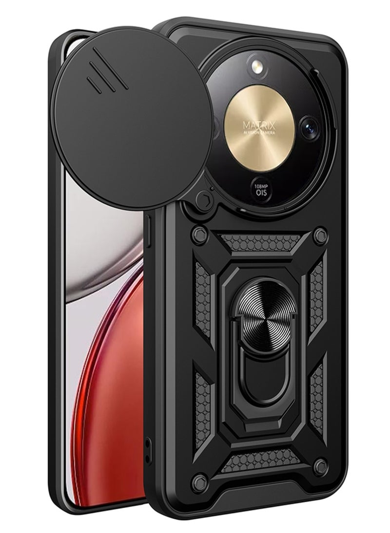 Honor X9D 5G Case Cover,Slide Camera Cover,Built-in 360° Rotate Ring Kickstand,Shockproof Test,Heavy Duty Shockproof Protective Case for Honor X9D 5G Black - Image 1