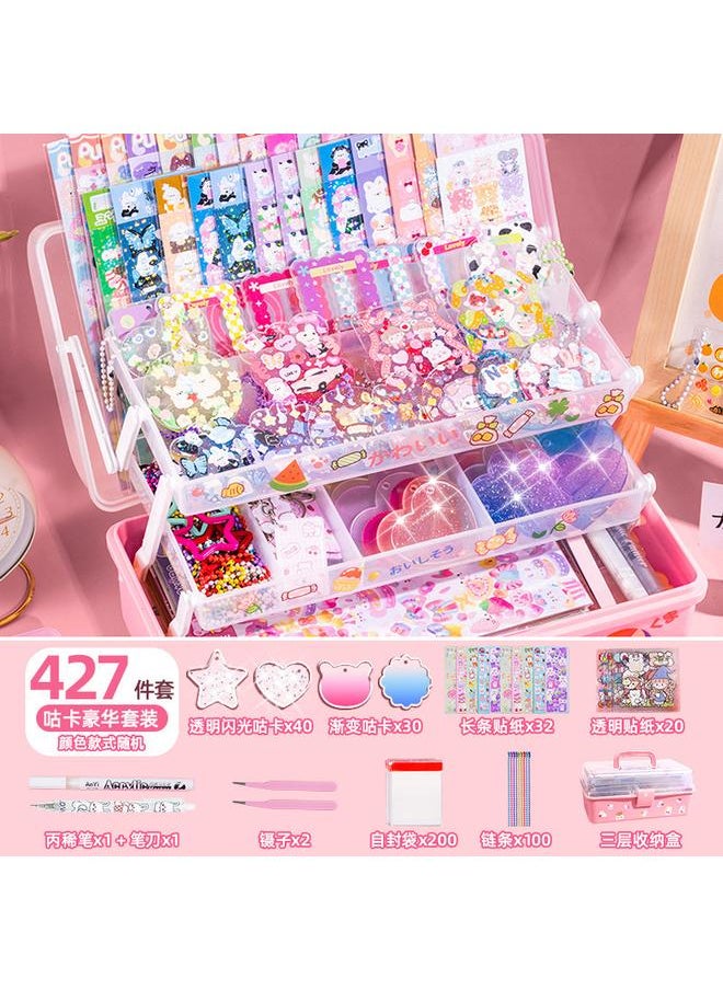 Bluejw Goo Card Sticker Suit Cream Glue Fire Paint Seal Hand Account Full Set DIY Girl Christmas Disc Three-Layer Storage Box  - Image 1