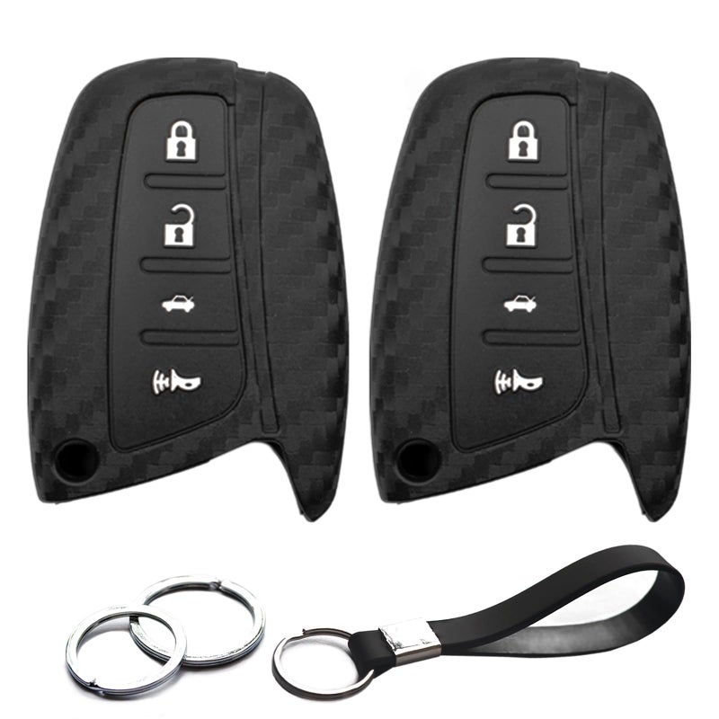 INFIPAR 2pcs Compatible with Hyundai Santa Fe Azera Santa Fe XL Sport Equus Genesis Carbon Fiber Looks Key Fob Cover Case Key Chain Protector Keyless Remote Holder