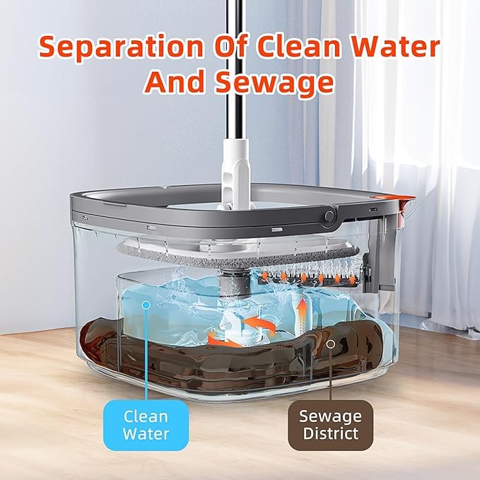 MIXEN Spin Mop and Bucket Portable Wash Spin Mop with Retractable Handle Hands Free Spin Mop with Dirty Water Separation System 360 Spinning Mops with Wringer Set for Floor Cleaning - Image 3