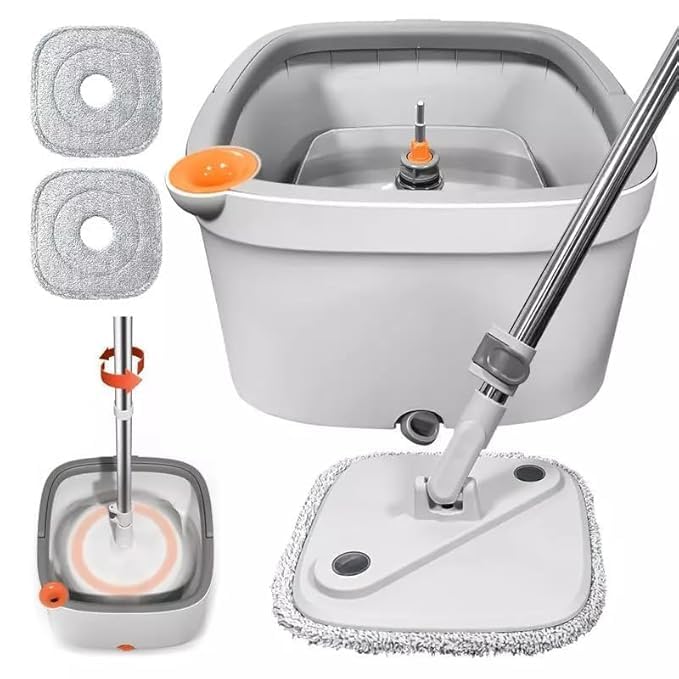 MIXEN Spin Mop and Bucket Portable Wash Spin Mop with Retractable Handle Hands Free Spin Mop with Dirty Water Separation System 360 Spinning Mops with Wringer Set for Floor Cleaning - Image 1