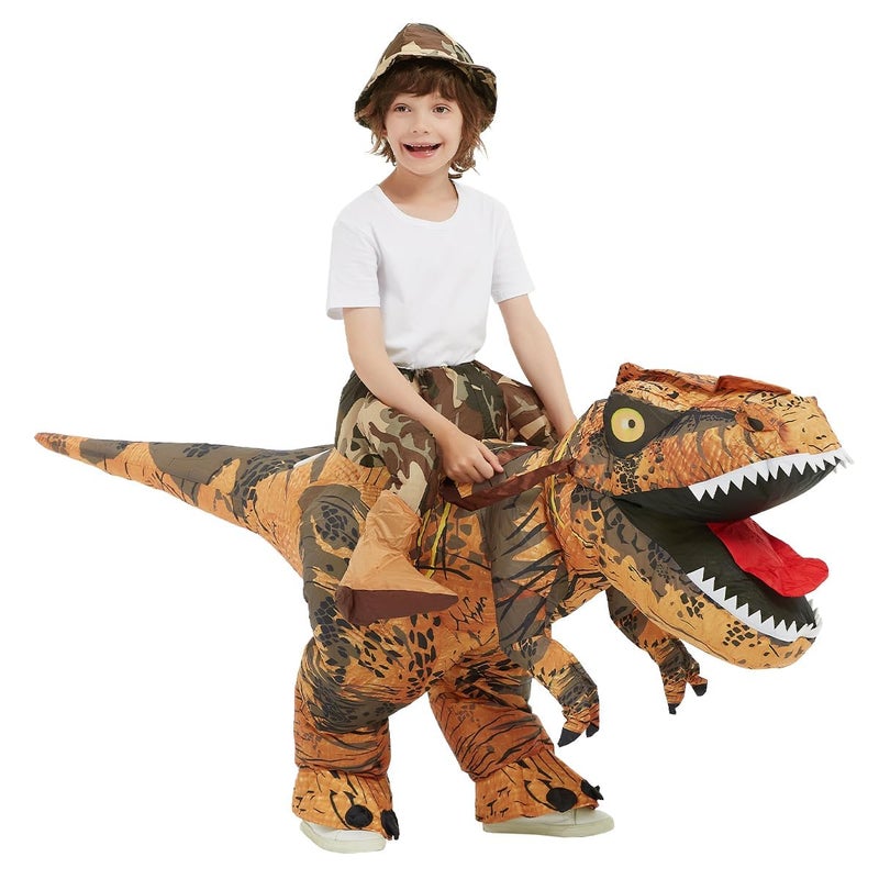 GOOSH Inflatable Dinosaur Costume Kids Halloween Party Blow up T Rex Outfit Breathable Fabric Lightweight Flexible for Cosplay Parades 23Yrs