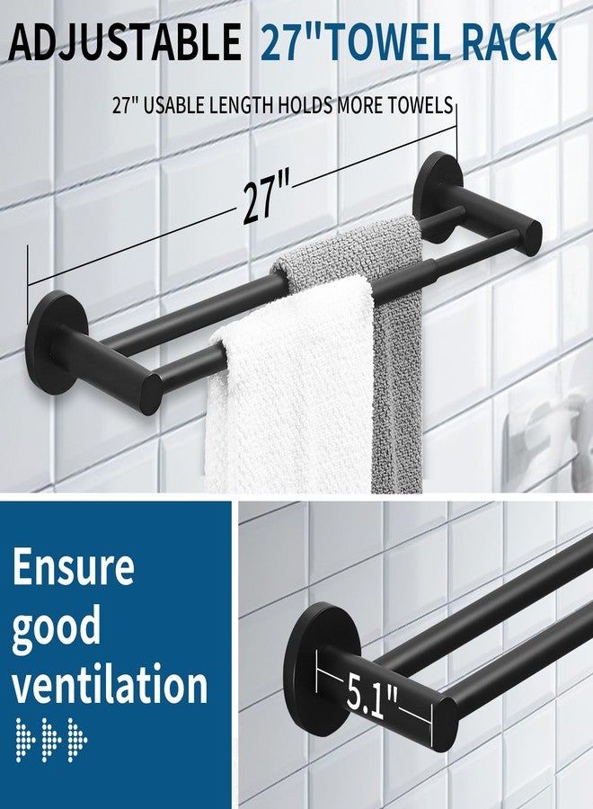 RUMOSE Bath Towel Bar 15 to 27 Inch Black Retractable Double Tower Holder Hanger Expandable Bathroom Bathroom Accessories Tower Racks - Image 3