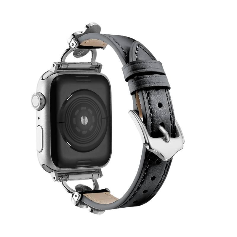 سوار ساعة ذكية سوار جلدي كلاسيكي متوافق باللون وردي قابل للتعديل مع Apple Watch 38/40/41/42/44/45/49mm بملاءمة قابلة للتعديل وحزام بديل - Image 4