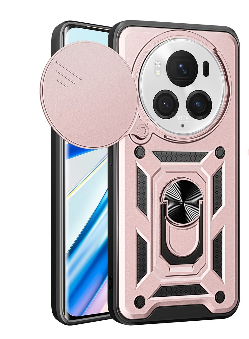 Phone Case Cover for Honor Magic 6 Pro 5G, Slide Camera Lens Cover + 360°Rotating Kickstand Ring + Support Magnetic Car Mount Shockproof Mobile Phone Case