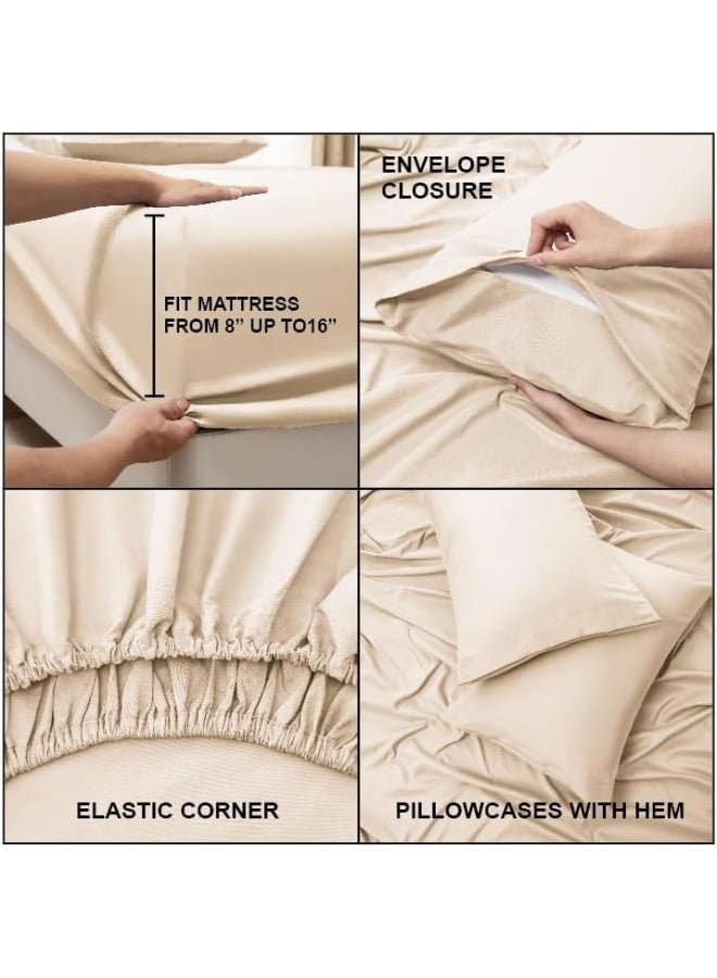 PanaX Bedding Super King Beige Bed Sheets Set - 4 Piece Bedding - Brushed Microfiber And Fade Resistant - Easy Care - Image 3
