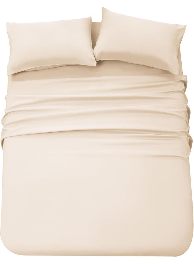 PanaX Bedding Super King Beige Bed Sheets Set - 4 Piece Bedding - Brushed Microfiber And Fade Resistant - Easy Care - Image 1