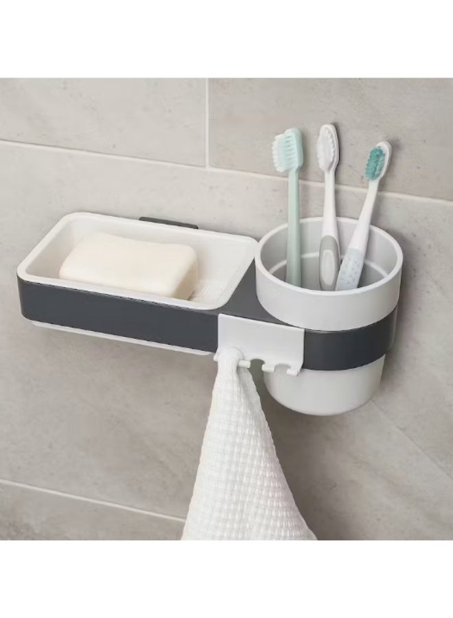 حامل فرشاة الأسنان والصابون جداري 3 في 1 مع كوب مضمضة تصميم عملي للتخزين المنظم بدون حفر أو مسامير يتحمل حتى 1.5 كجم مناسب للحمامات والمطابخ أسطح السيراميك والرخام والزجاج والبلاستيك الأملس تركيب سهل بلاصق قوي مقاوم للماء والرطوبة لتنظيم أدوات العناية اليومية بشكل أنيق وعملي - Image 1