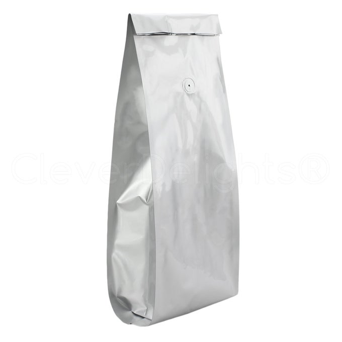 100 PACK SILVER COFFEE BAGS WITH DEGASSING VALVE 5 POUND BAGS RETAIL PACKAGING