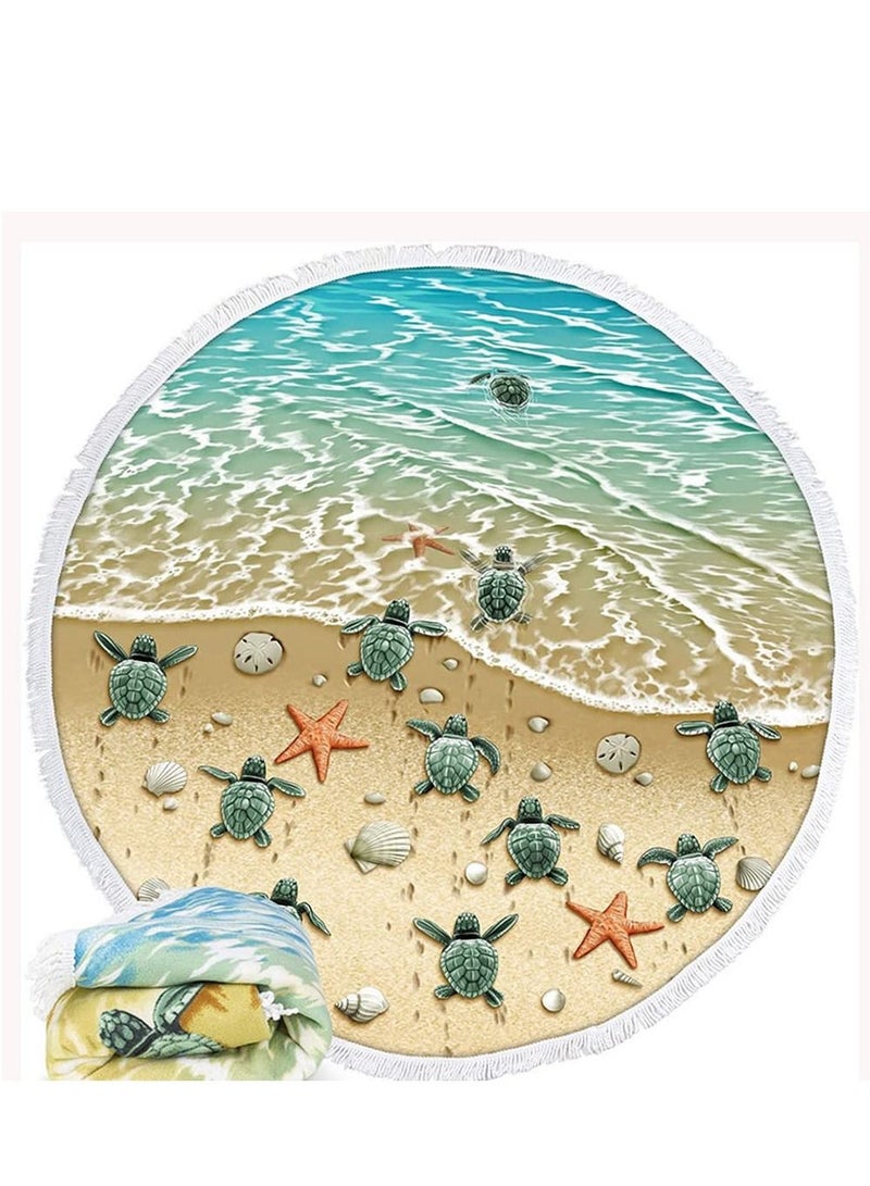 SYOSI SYOSI Round Beach Towel Blanket with Tassels 150cm Large Beach Towel Soft Absorbent Fast Dry Microfiber Beach Blanket for Men and Women Travel Swimming Pool Beach Round Picnic Table Mat - Image 1