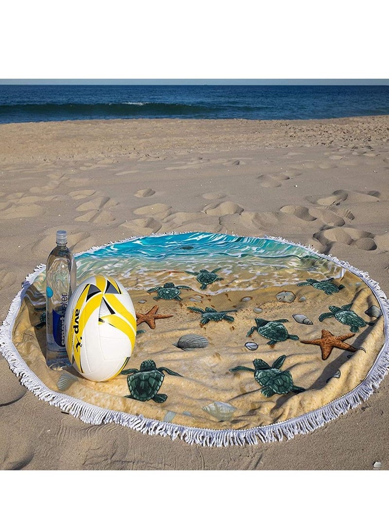 SYOSI SYOSI Round Beach Towel Blanket with Tassels 150cm Large Beach Towel Soft Absorbent Fast Dry Microfiber Beach Blanket for Men and Women Travel Swimming Pool Beach Round Picnic Table Mat - Image 4