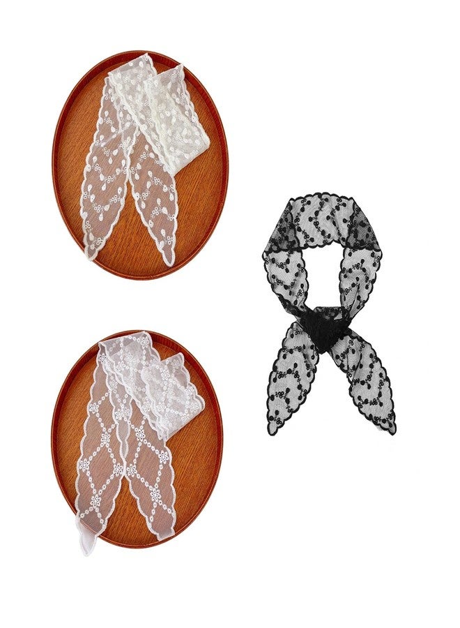 SuiGlory 3pcs Lace Headband Head Hair Scarf, Handbag Handle Wrap Ribbon Scarf Neckerchief - Image 1