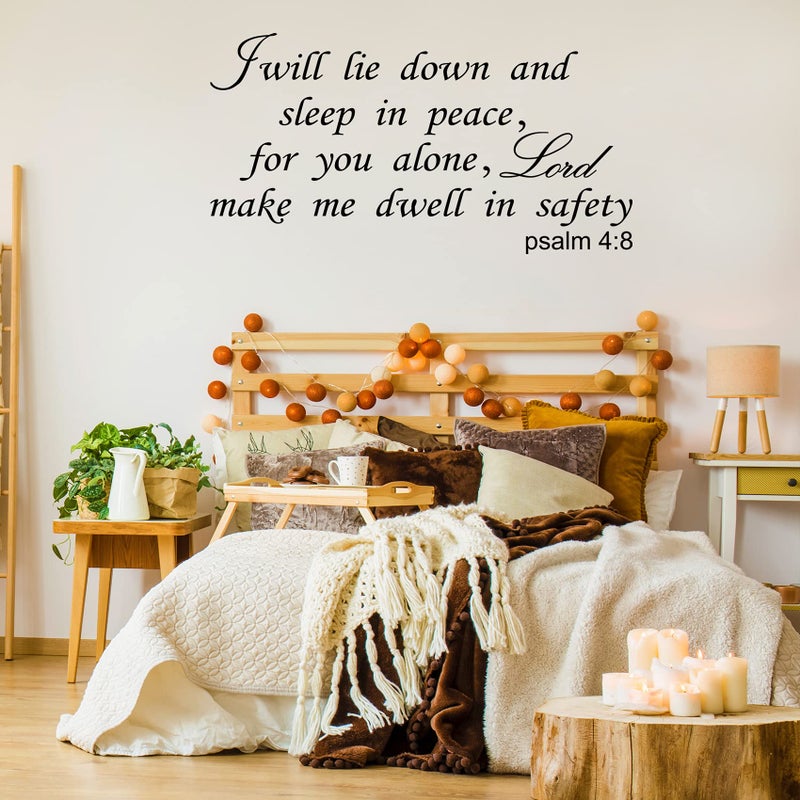 Cuayaes I Will Lie Down and Sleep in Peace for You Alone Lord Make Me Dwell in Safety Wall Decals Bible Verse Religious Quotes Scripture Bedroom Christian Home Art Decor Vinyl Stickers - Image 5