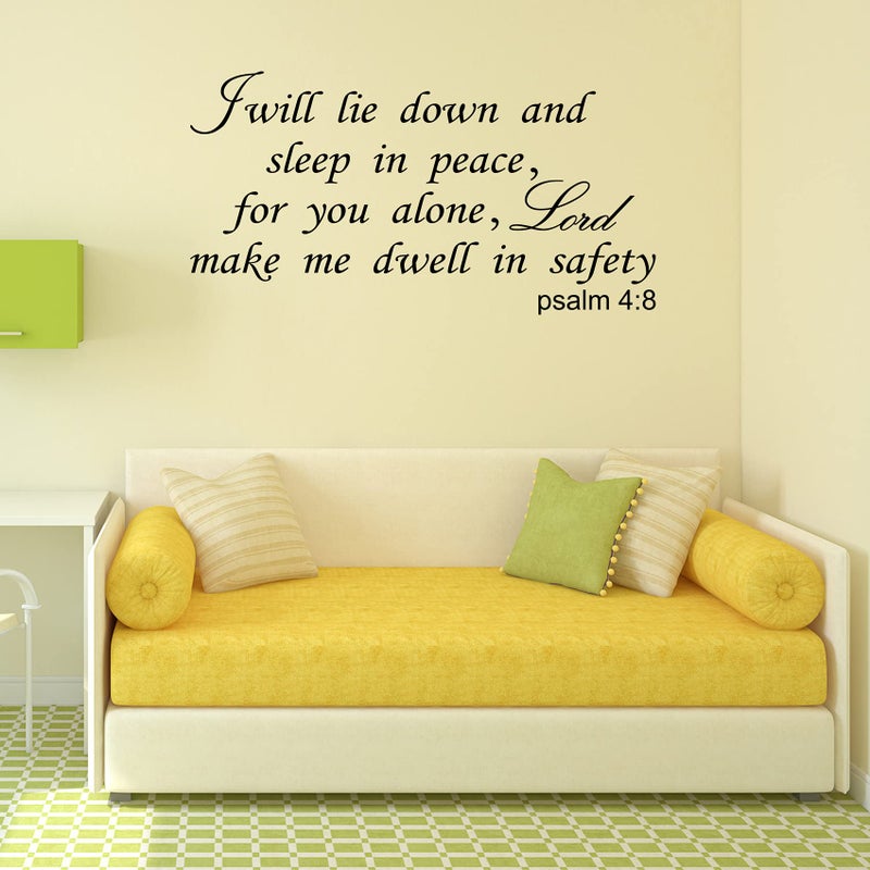 Cuayaes I Will Lie Down and Sleep in Peace for You Alone Lord Make Me Dwell in Safety Wall Decals Bible Verse Religious Quotes Scripture Bedroom Christian Home Art Decor Vinyl Stickers - Image 4