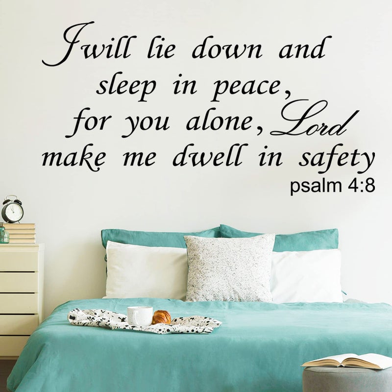 Cuayaes I Will Lie Down and Sleep in Peace for You Alone Lord Make Me Dwell in Safety Wall Decals Bible Verse Religious Quotes Scripture Bedroom Christian Home Art Decor Vinyl Stickers - Image 1
