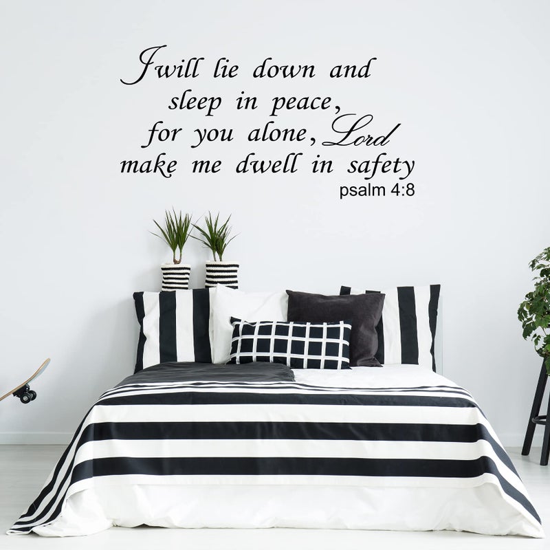 Cuayaes I Will Lie Down and Sleep in Peace for You Alone Lord Make Me Dwell in Safety Wall Decals Bible Verse Religious Quotes Scripture Bedroom Christian Home Art Decor Vinyl Stickers - Image 3