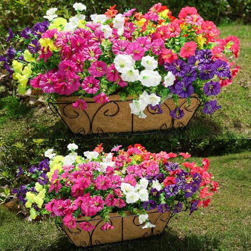 HyeFlora Artificial Flowers for Outdoors Fake Plants Outside Decoration 12 Bundles Silk Colorful Morning Glory with Eucalyptus UV Resistant Realistic Faux Flowers for Planter Porch Patio Yard Garden - Image 3
