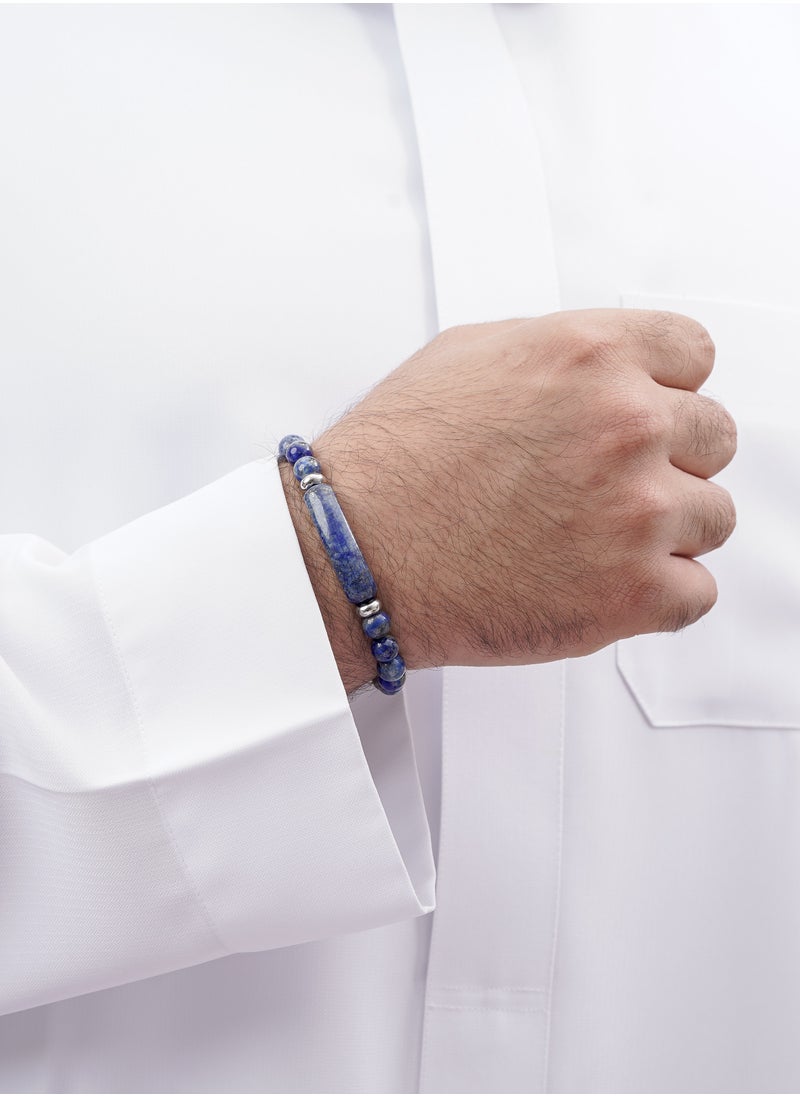 Subhati Bracelet with Lapis Stone | 8 MM Beads - 18 | Metal Parts  - Image 1