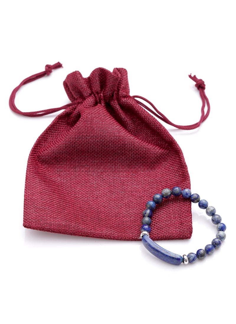 Subhati Bracelet with Lapis Stone | 8 MM Beads - 18 | Metal Parts  - Image 3