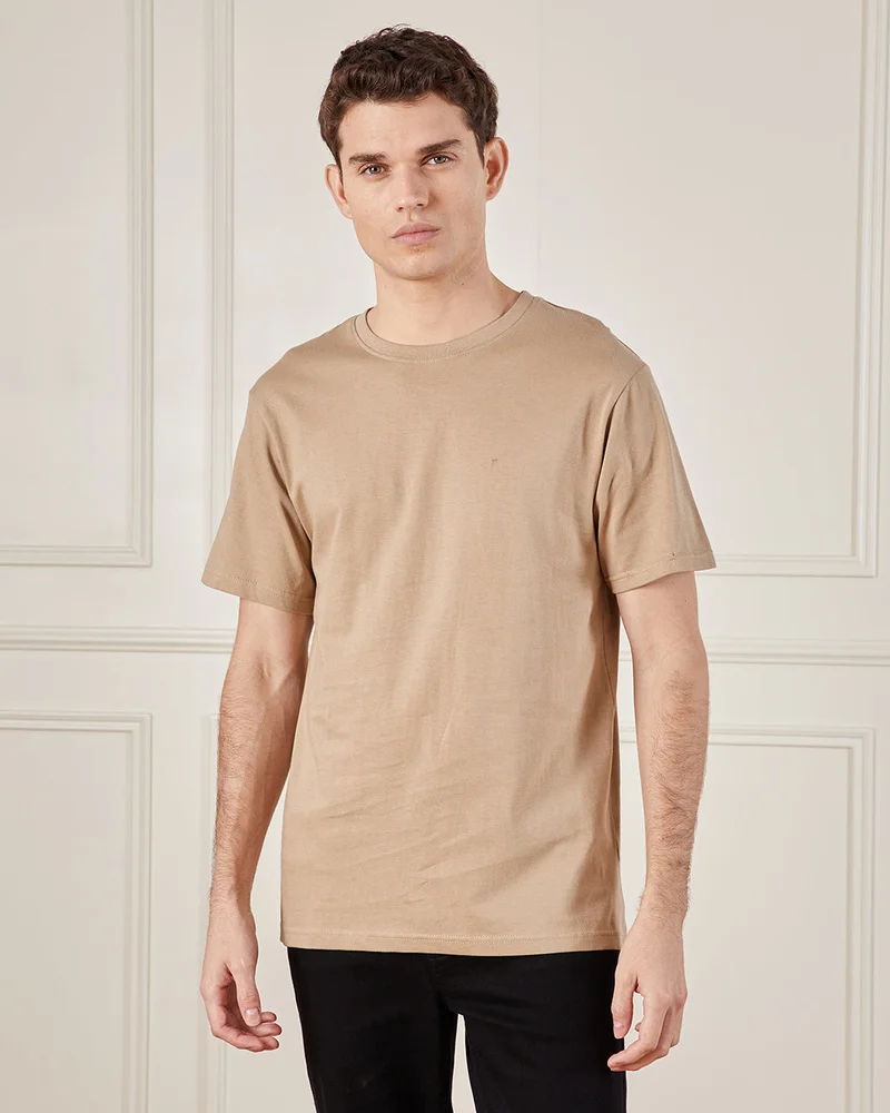 REDTAG Men Brown Basic Solid T-Shirt