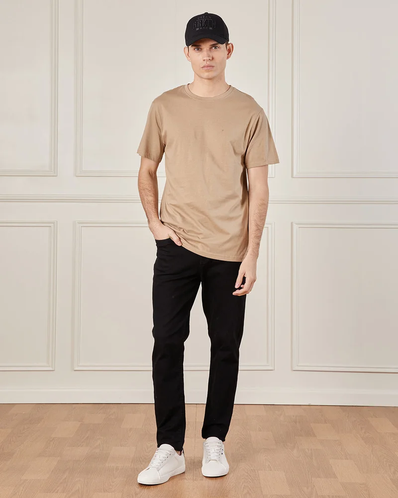 REDTAG Men Brown Basic Solid T-Shirt