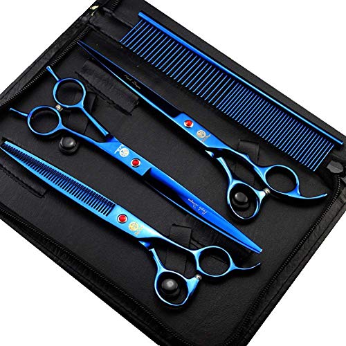 Purple Dragon 8.0" Titanium Multicolor Professional Pet Grooming Scissors Set,Straight & Thinning & Curved Scissors Shear with Bag for Dog Cat Grooming - Image 1