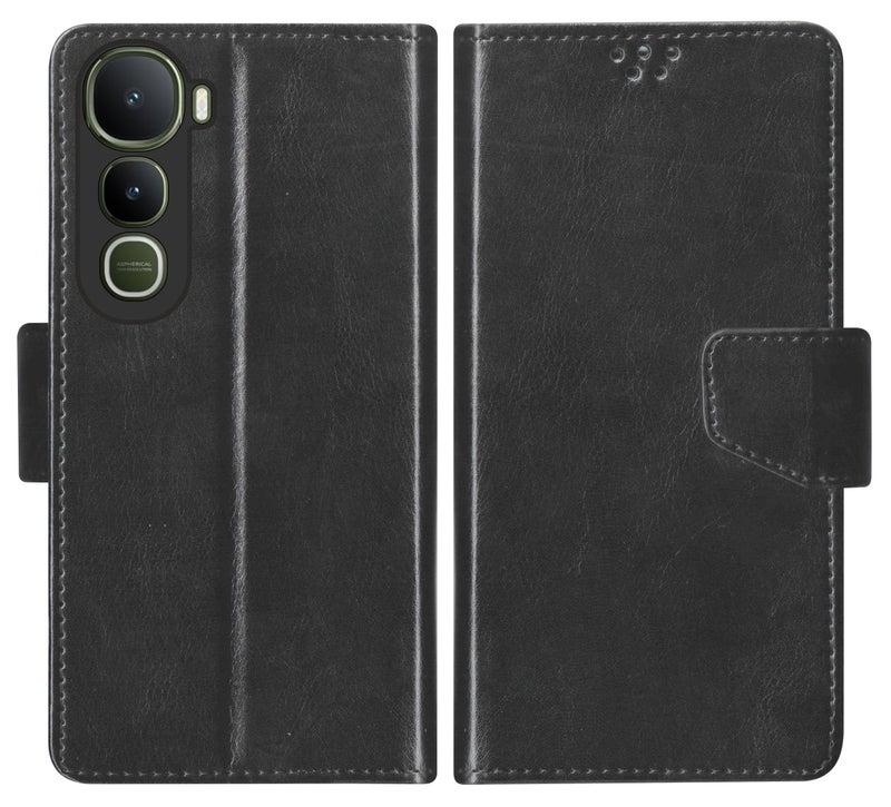 SBMS Flip Cover for Vivo Y400 5G 6.67-Inch Back Cover Case with Magnatic Closure | Inbuilt Stand | Card & Money Pocket (Black) - Image 1