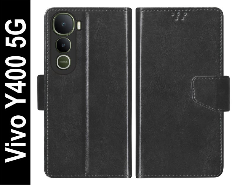 SBMS Flip Cover for Vivo Y400 5G 6.67-Inch Back Cover Case with Magnatic Closure | Inbuilt Stand | Card & Money Pocket (Black) - Image 2