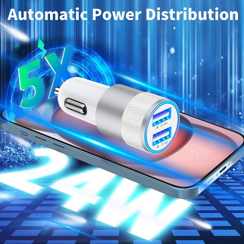 【Apple MFi Certified】 iPhone Fast Car Charger, Braveridge 2Pack 4.8A Dual USB Car Power Cigarette Lighter USB Car Carplay Charger Adapter with Lightning Cable for iPhone 14 13 12 11 Pro XS XR X 8 iPad - Image 3