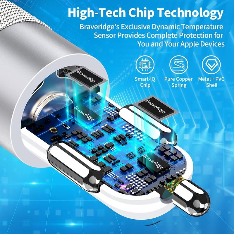 【Apple MFi Certified】 iPhone Fast Car Charger, Braveridge 2Pack 4.8A Dual USB Car Power Cigarette Lighter USB Car Carplay Charger Adapter with Lightning Cable for iPhone 14 13 12 11 Pro XS XR X 8 iPad - Image 4